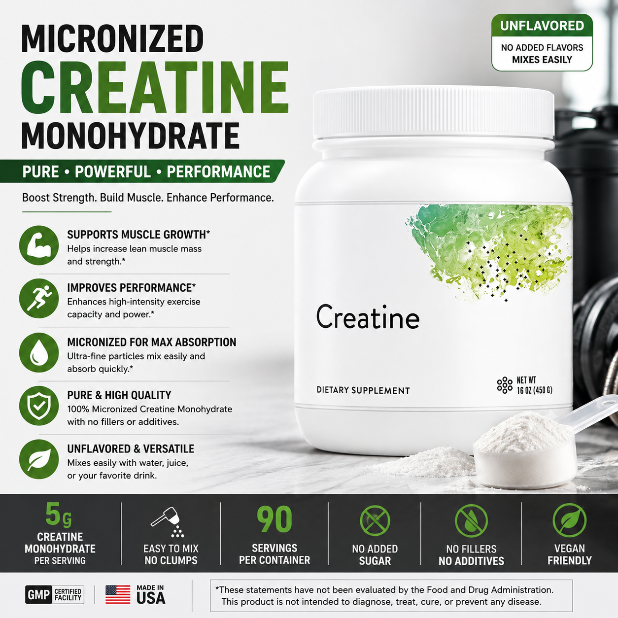 Micronized Creatine Powder 450g – Unflavored Sports Nutrition Supplement for Training & Performance