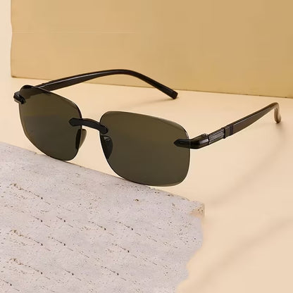 Men’s Rimless Stone-Cut Edge Sunglasses – High-End UV Protection for Driving