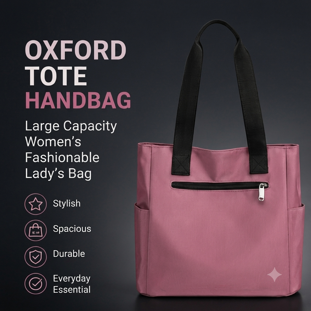 Stylish Unisex Oxford Tote Bag – Large Capacity Fashion Handbag with Polyester Lining
