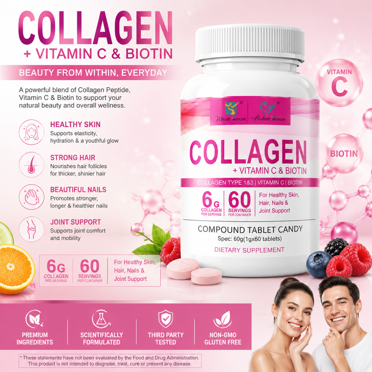 Collagen Vitamin C Biotin Tablets for Skin, Hair, Nails